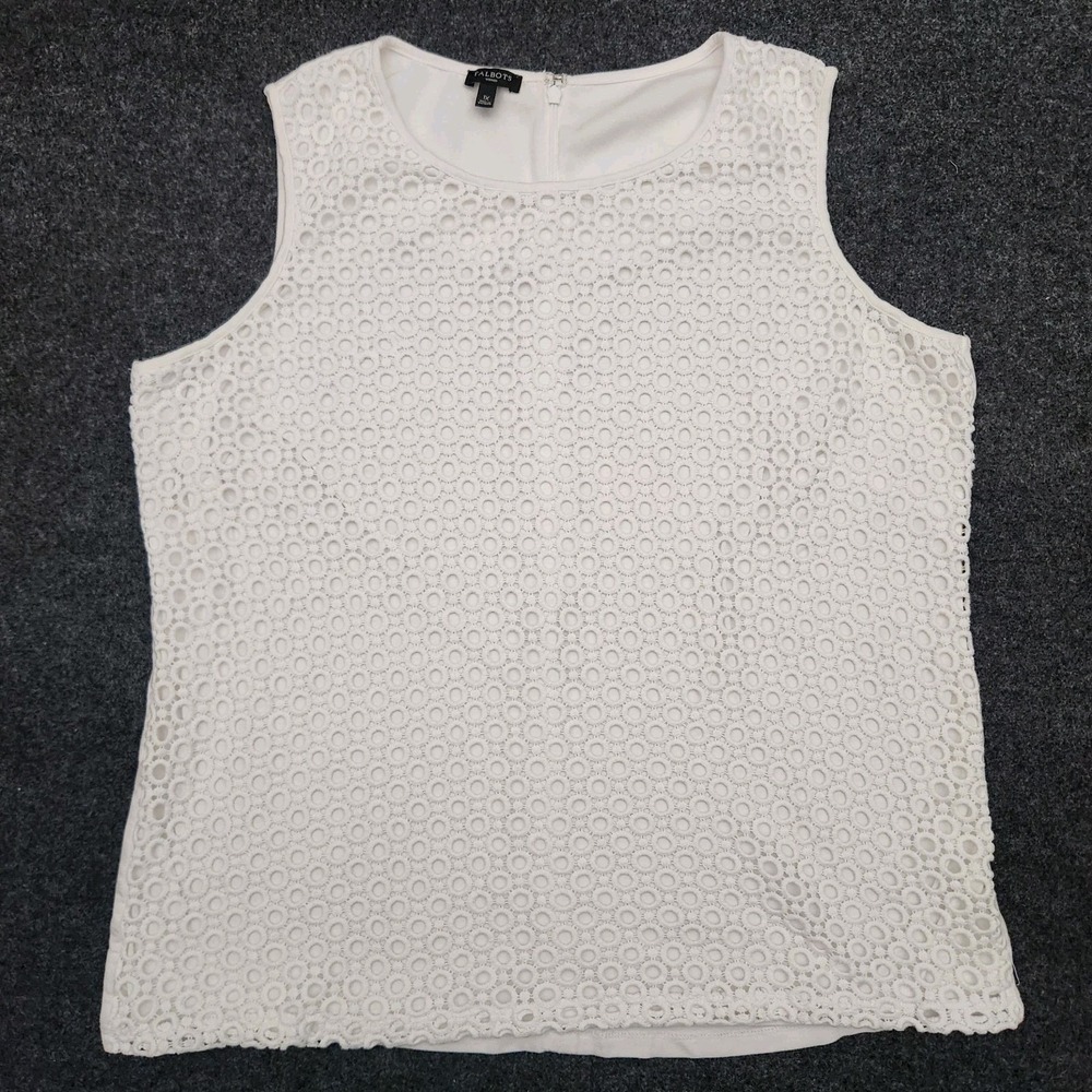 Talbots Womens 1X Sleeveless White Eyelet Front Top Lined Beach Wedding Guest